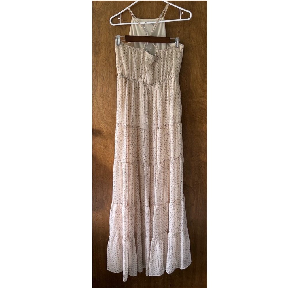 Lulus Sz M Brea Cream Floral Print Tiered Chiffon Maxi Dress Cottage Brunch Boho - Picture 8 of 11